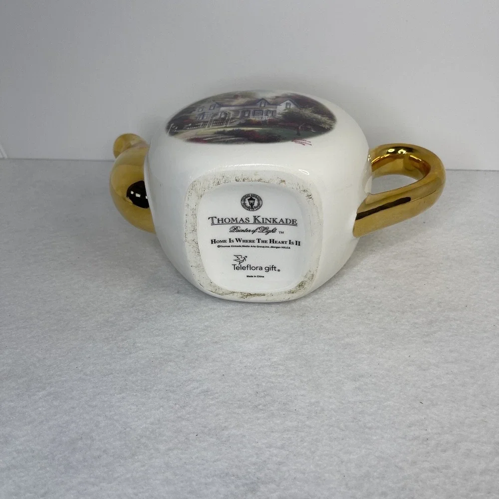 Vintage Thomas Kincade Porcelain Tea Pot Teleflora Gift Home Is‎ Where The Heart